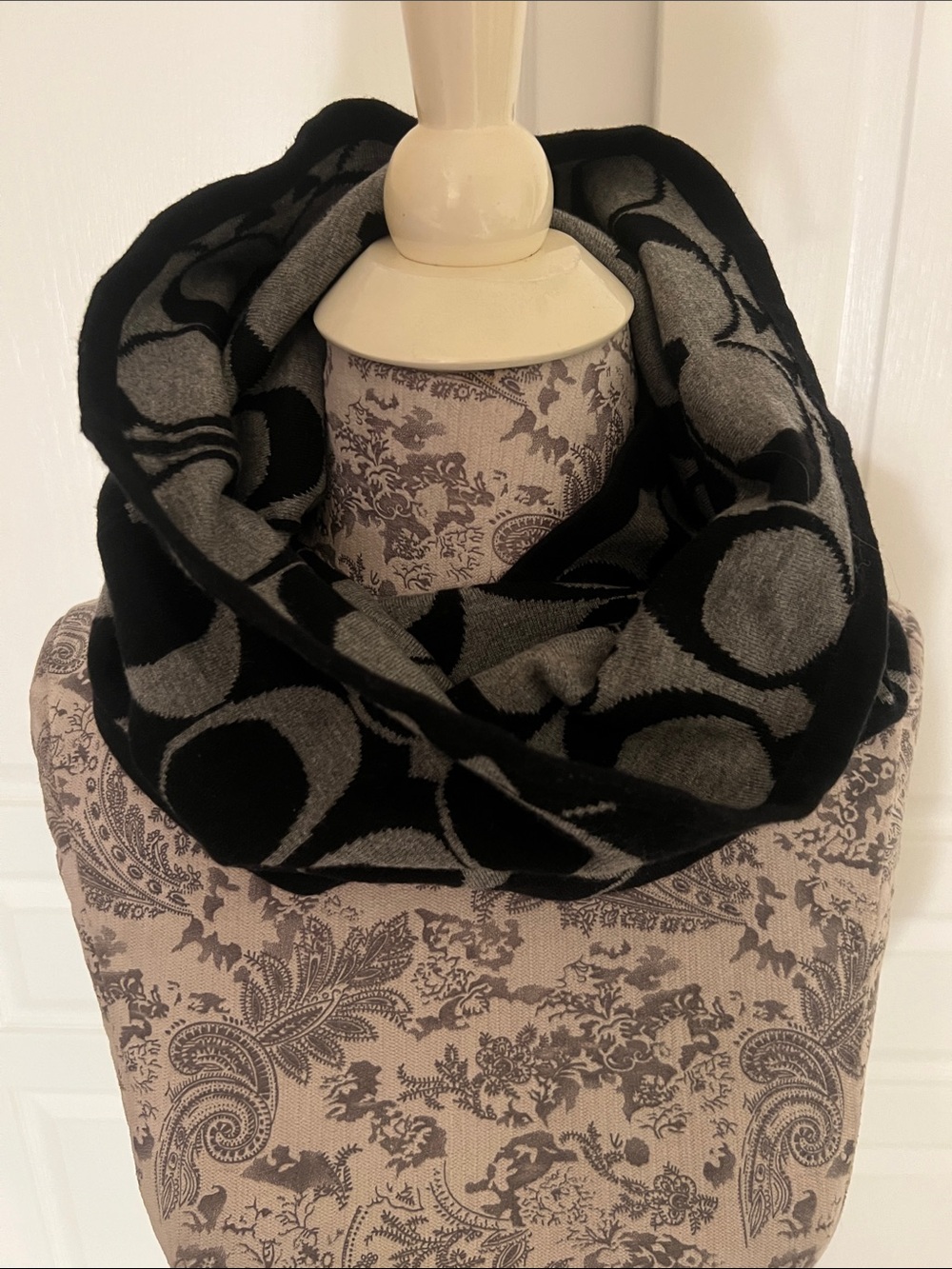 Coach Black & Gray Logo Circle Infinity Scarf